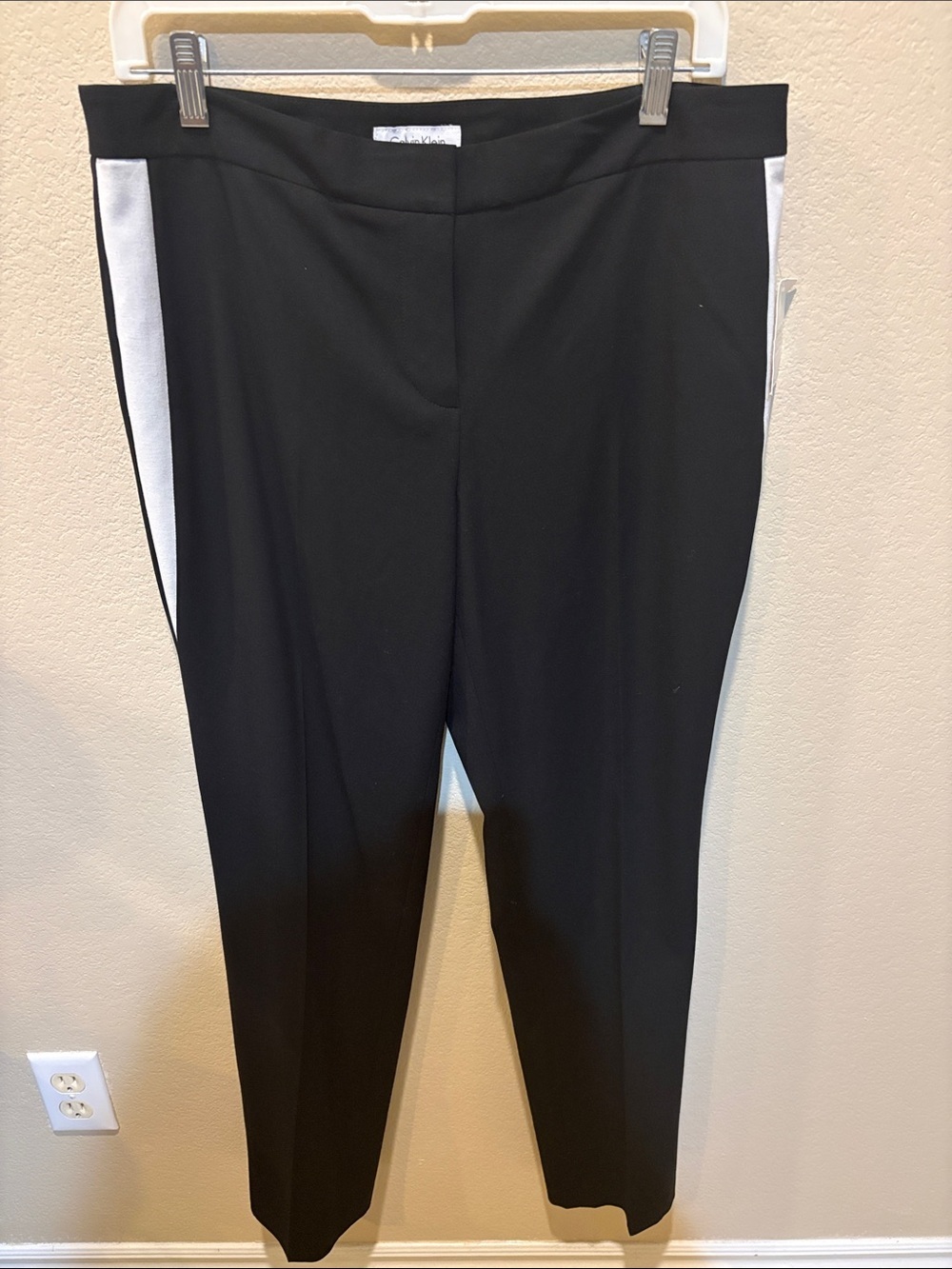 Calvin Klein Black Straight-Leg Pants with White Side Stripe